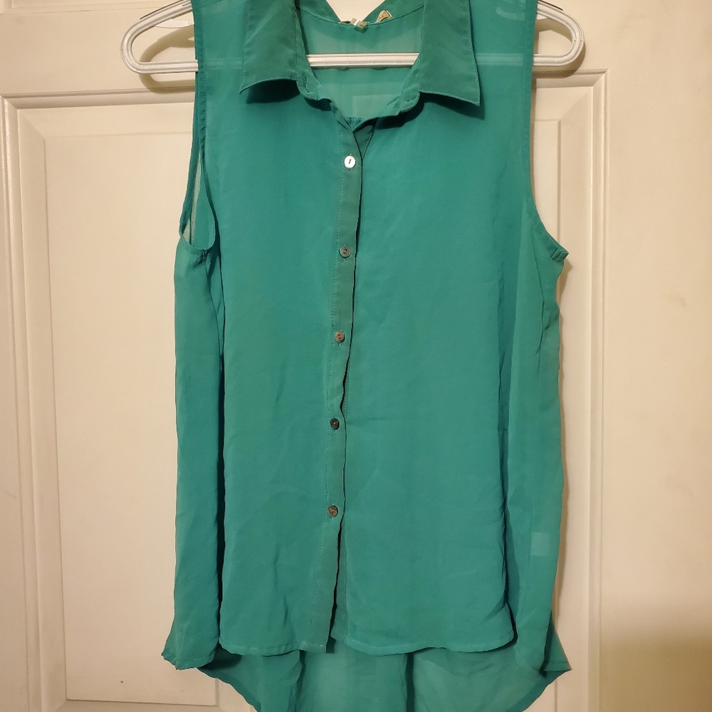 Sheer green button up tank